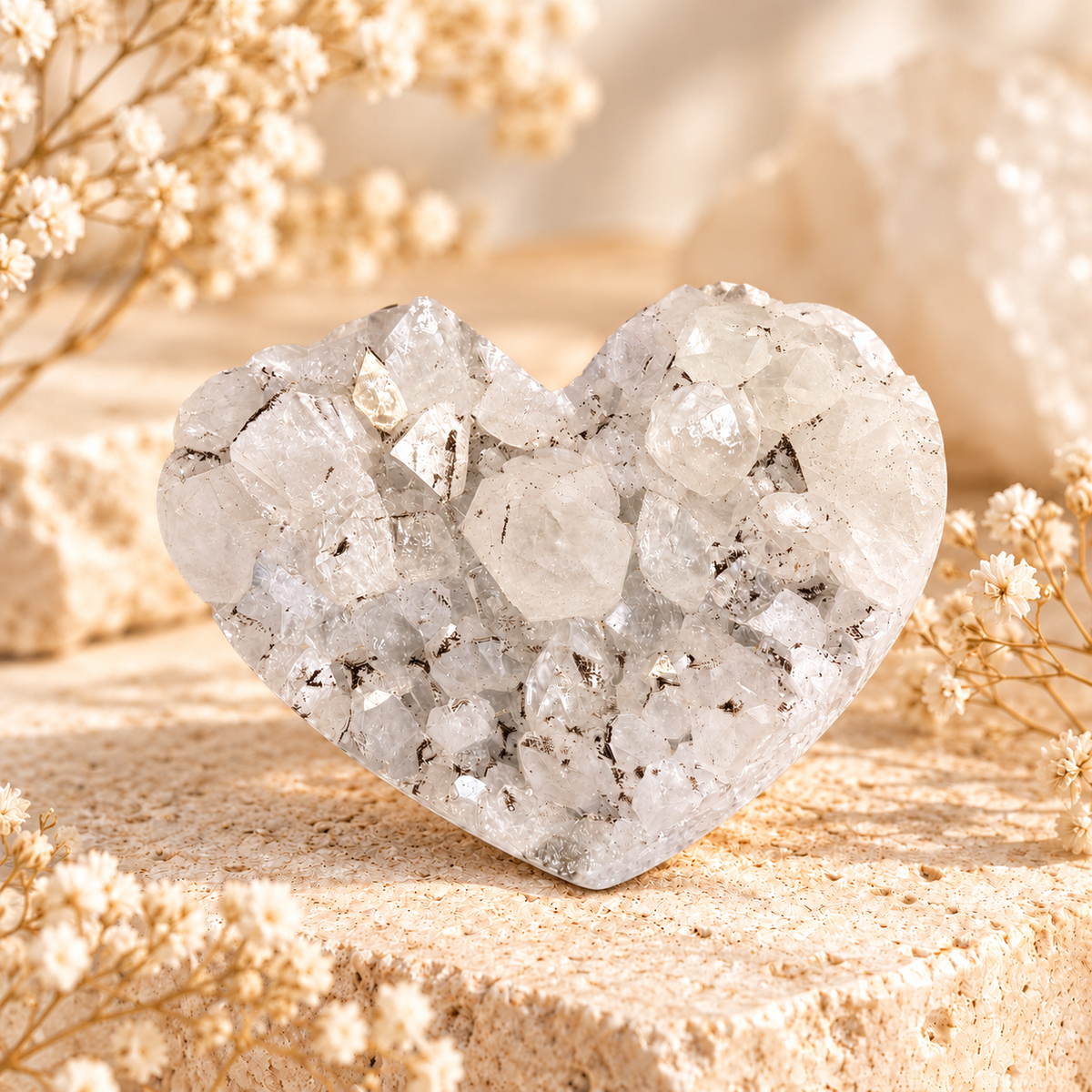 Clear Quartz with Sphalerite heart-shaped crystal specimen