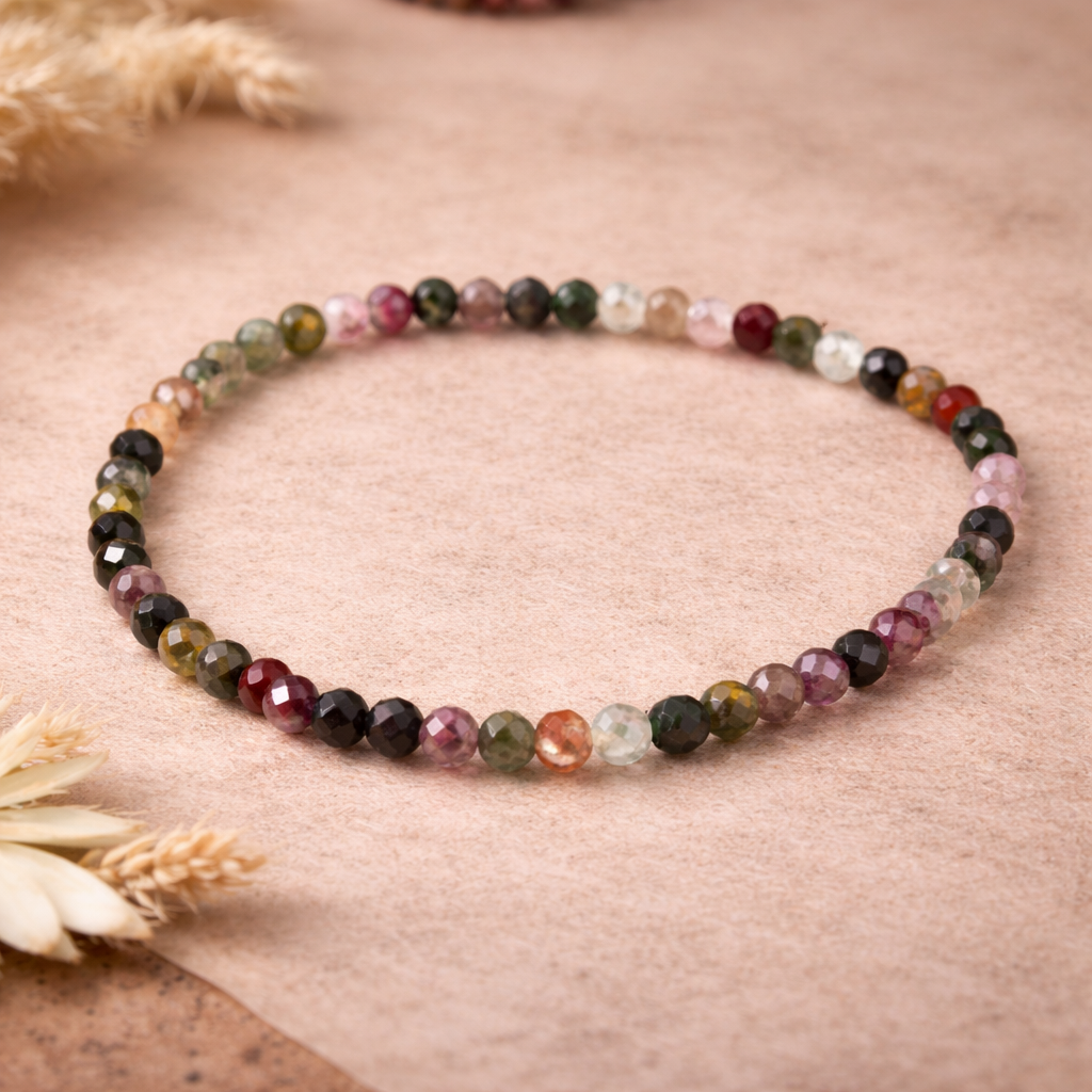 Tourmaline 4mm faceted spiritual bracelet for protection, grounding, emotional healing, and energy balance