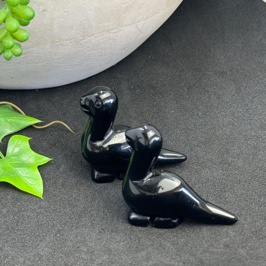 Black Obsidian crystal dinosaur carving approximately 4.5cm