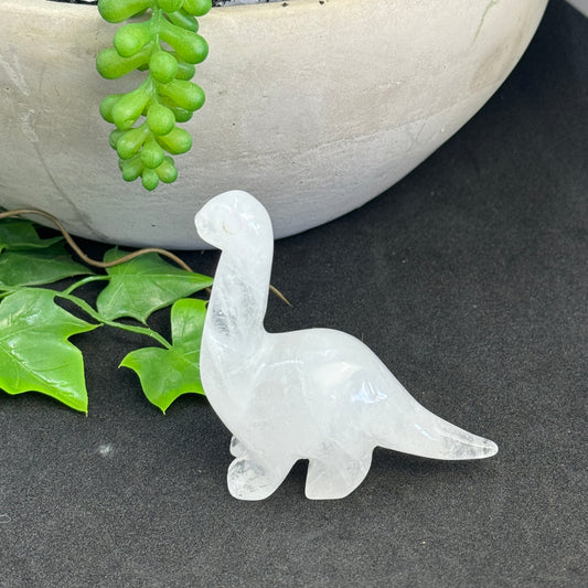 Clear Quartz crystal dinosaur carving approximately 7cm
