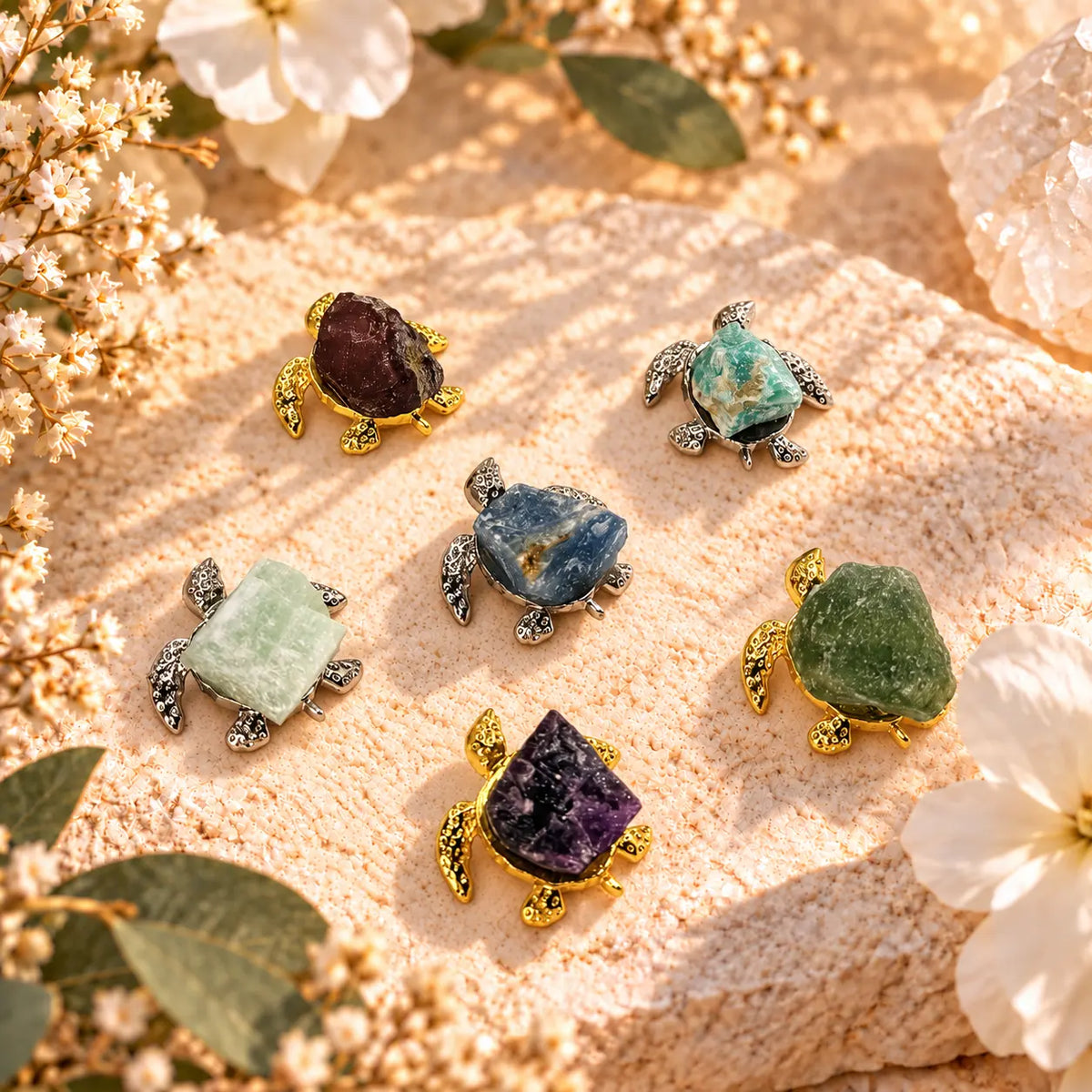 Crystal turtle figurine with gemstone shell – spiritual gift and animal décor
