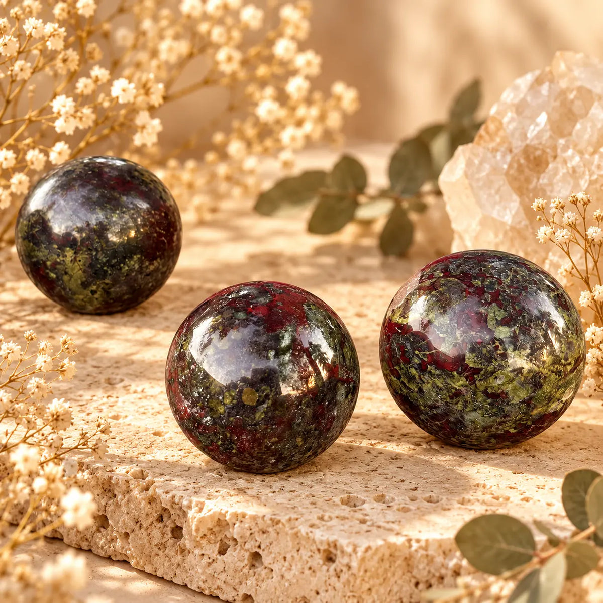 Dragon’s Blood Jasper crystal sphere with natural green and red markings
