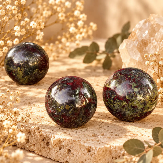 Dragon’s Blood Jasper crystal sphere with natural green and red markings