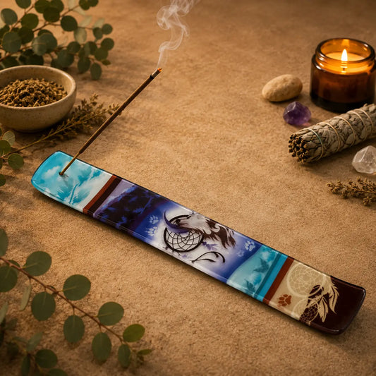 Dream Catcher & Wolf Glass Incense Holder – Spiritual Protection, Guidance & High-Vibration Energy Clearing