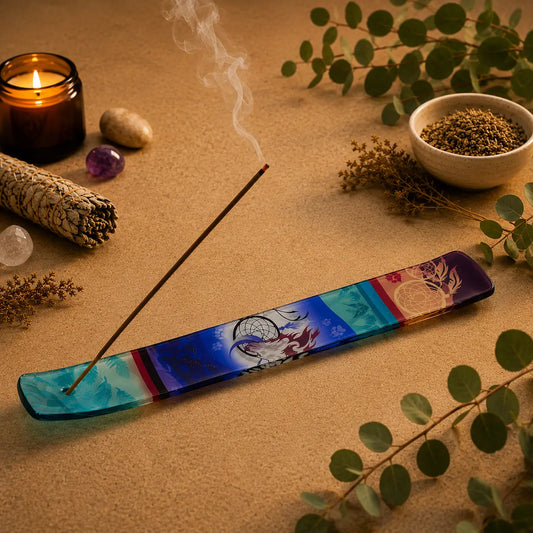 Dream Catcher & Wolf Glass Incense Holder – Spiritual Protection, Guidance & High-Vibration Energy Clearing