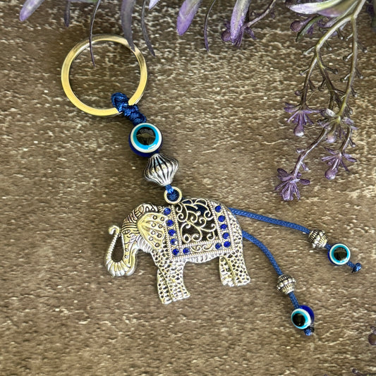 Elephant with Evil Eye Keychain – Powerful Amulet for Spiritual Protection & Good Fortune