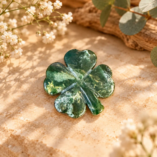 Emerald Crystal Four Leaf Clover Piece 6 – exact polished crystal carving for luck, abundance and prosperity