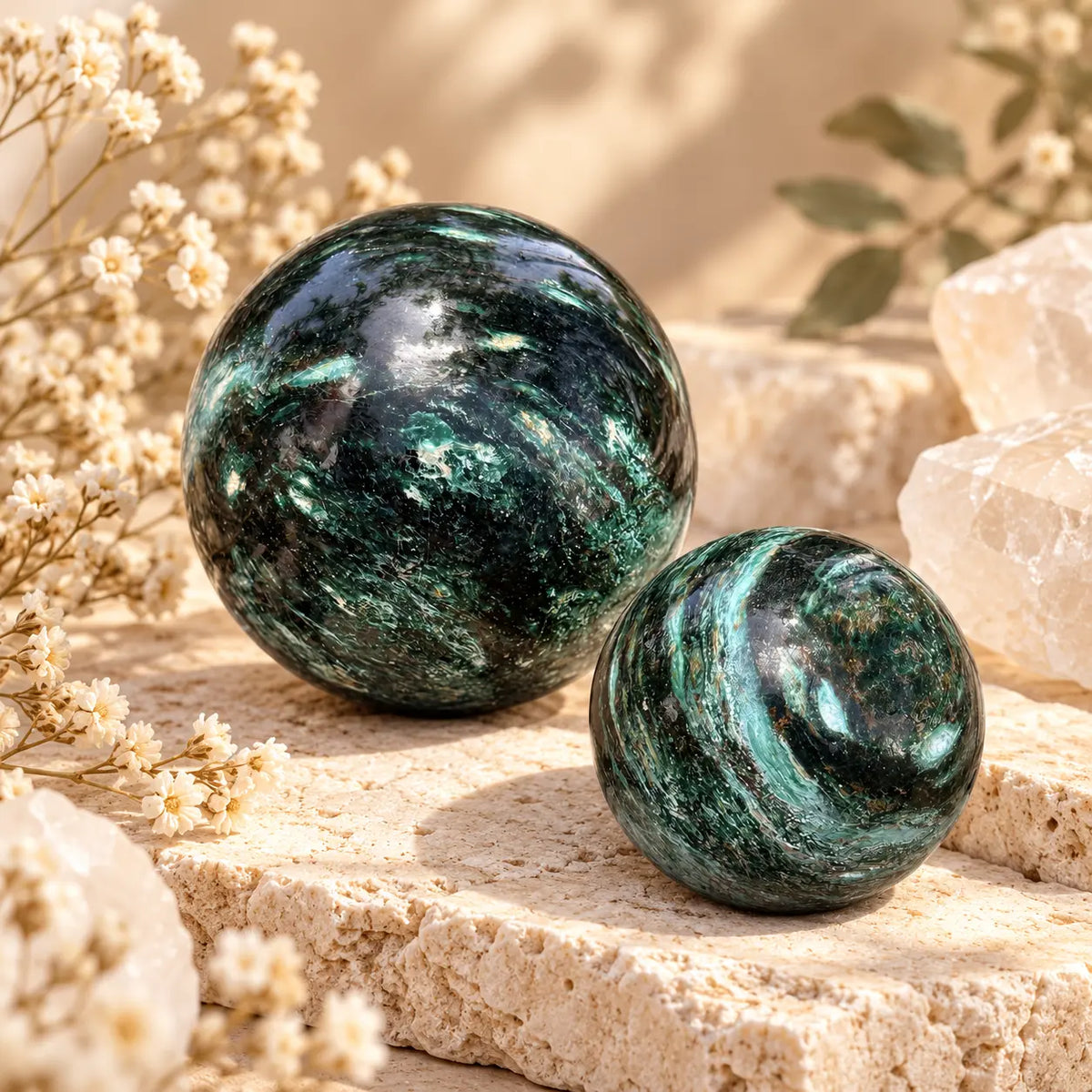 Emerald crystal sphere with rich natural green colour and polished finish
