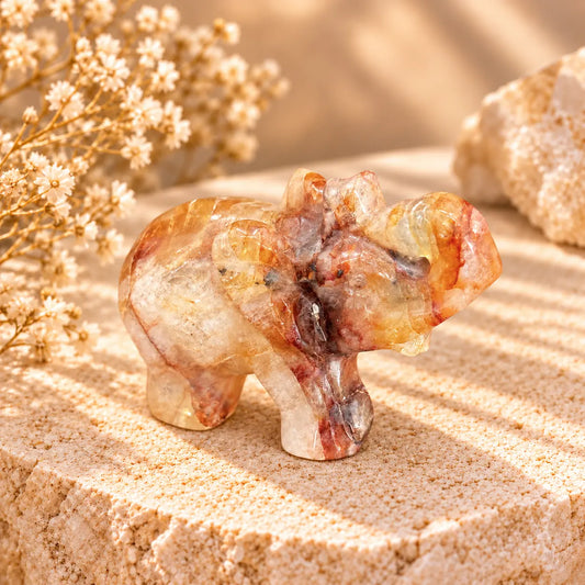 Fire Quartz crystal elephant carving 7cm for grounding, courage, energy and good fortune