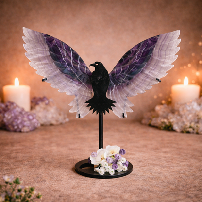 Fluorite Crystal Wings on Bird Stand – Emotional Healing, Clarity & Spiritual Protection