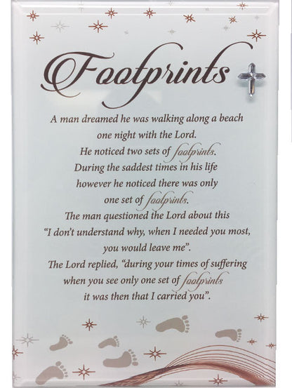 Footprints in the Sand Glass Plaque – A Timeless Symbol of Faith, Comfort & Divine Love