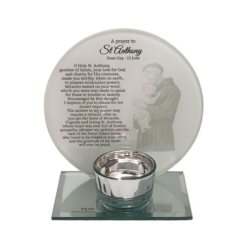 St Anthony tealight candle holder religious gift for lost things faith protection prayer and divine guidance