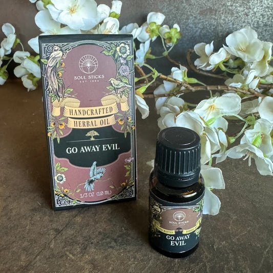 Go Away Evil Oil 10ml ritual oil for banishing, energy clearing, spiritual protection, aura cleansing and altar rituals.