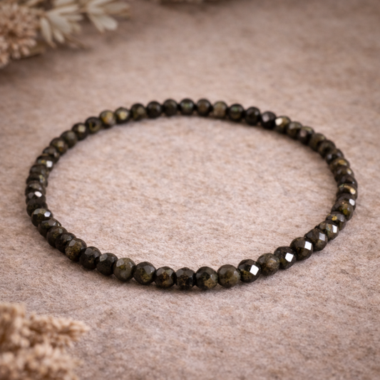Gold Sheen Obsidian Bracelet 4mm – Faceted Crystal Bracelet for Protection, Grounding & Inner Power