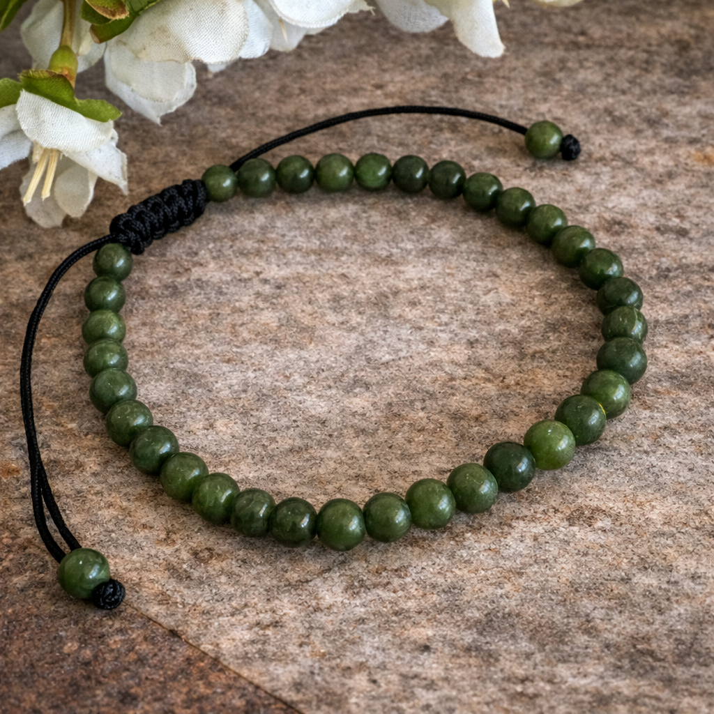 Green Jade Unisex Adjustable Crystal Bracelet 4mm – Abundance, Harmony & Emotional Balance