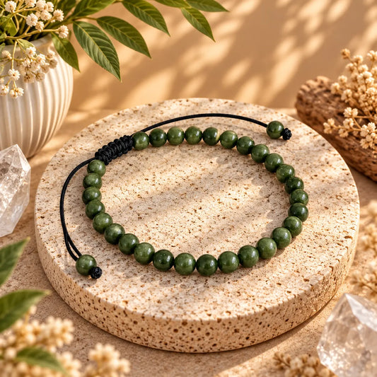 Green Jade unisex adjustable crystal bracelet with 4mm beads