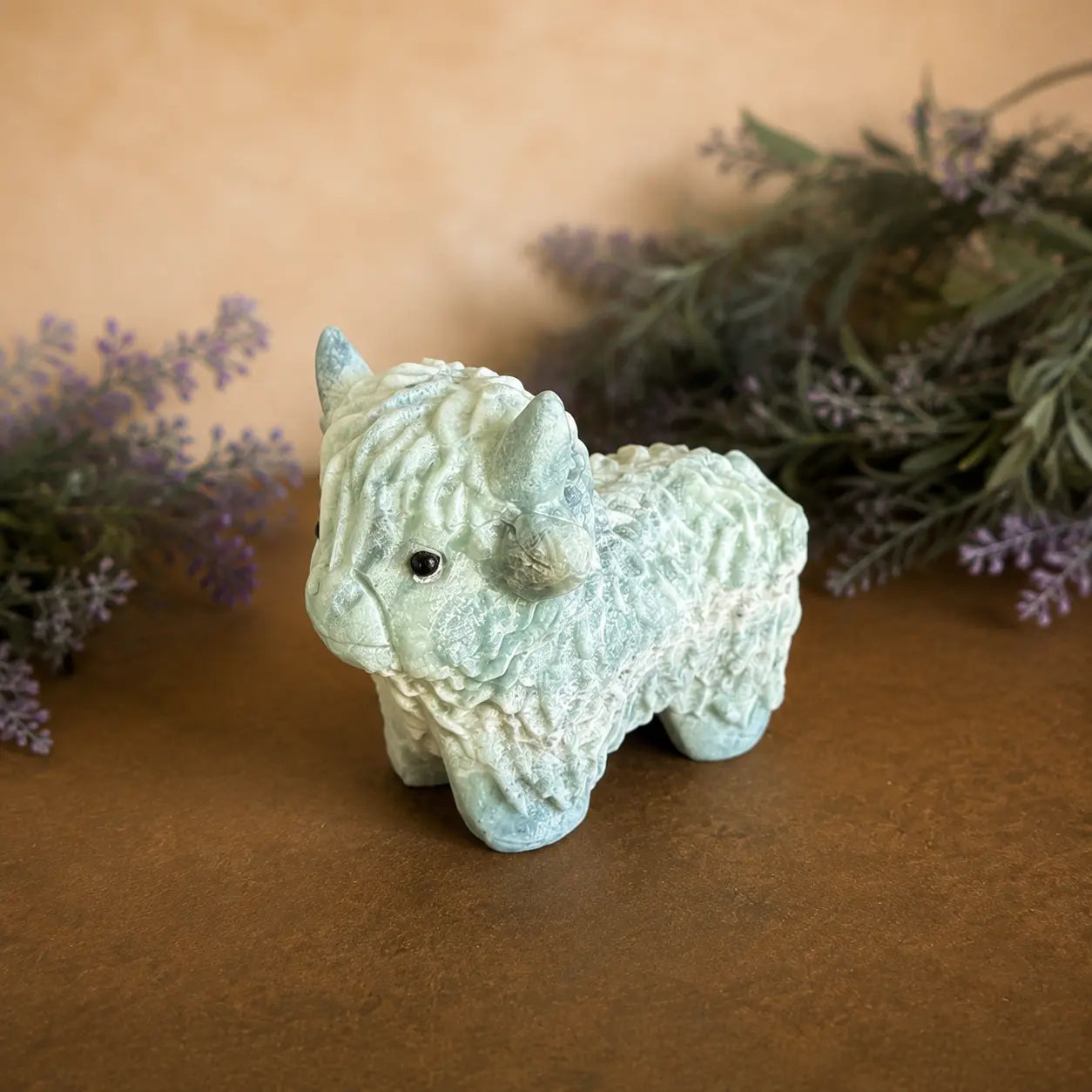 Green Moss Agate Highland Cow Carving – Growth & Abundance