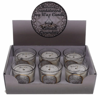Grounding Hematite Sandalwood soy wax votive candle for spiritual protection balance meditation and emotional healing