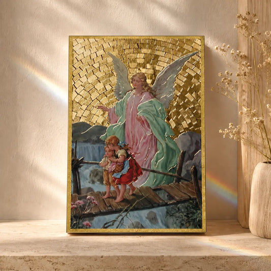 Guardian Angel Wood Plaque – Gold Christening Gift