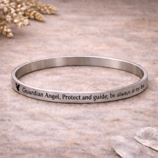 Guardian Angel “Protect and Guide” Metal Bangle – 68mm