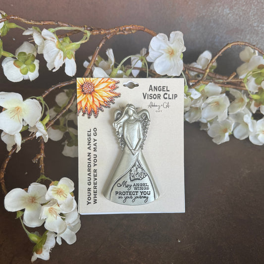 Guardian angel car visor clip for safe travel, protection, and spiritual comfort with blessing for journeys