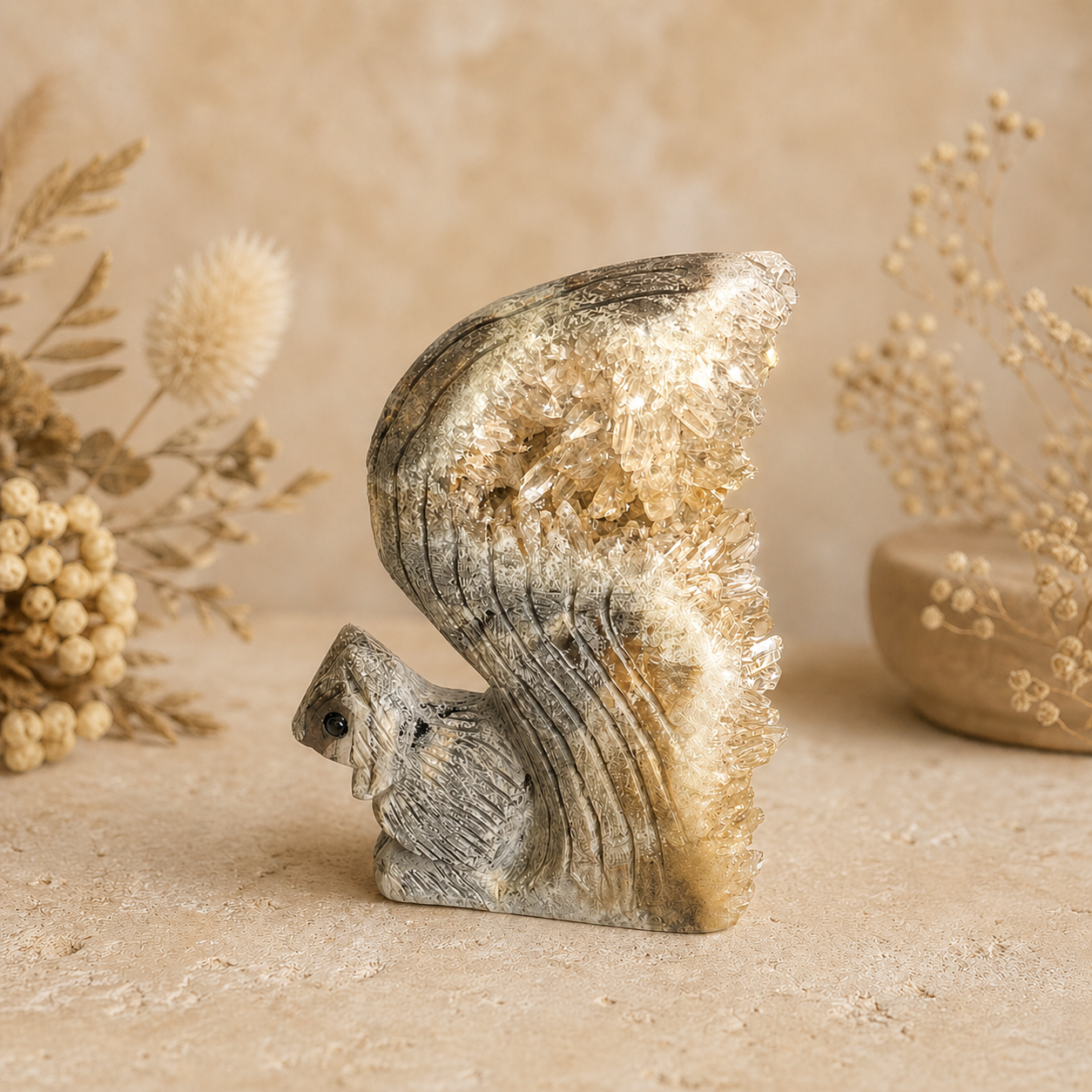 Hand-Carved Squirrel Geode Crystal – Joy, Grounding & Spiritual Healing Gift Australia