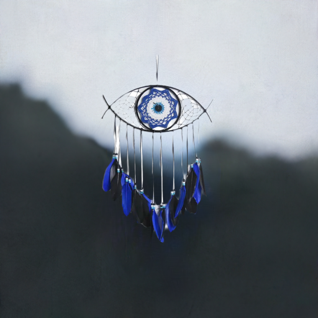Handmade Macrame Blue Evil Eye Dream Catcher – Spiritual Protection & Healing Decor