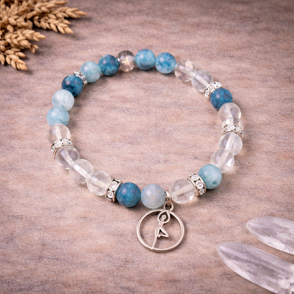 Hemimorphite Crystal Bracelet 8mm with Yoga Pose Charm | Spiritual Jewellery & Healing Gift