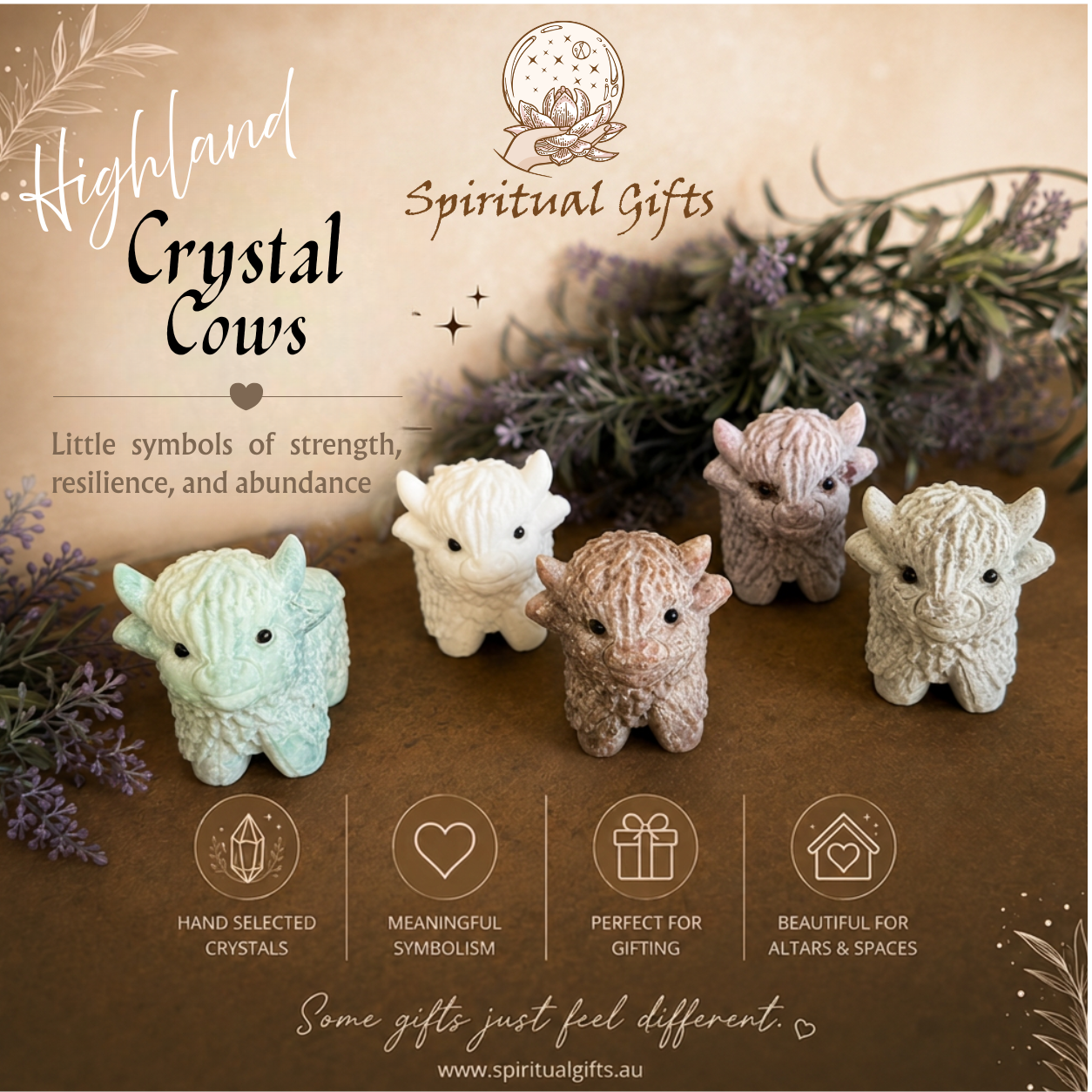 Crystal Highland Cow Carving | Animal Crystal Carvings Australia