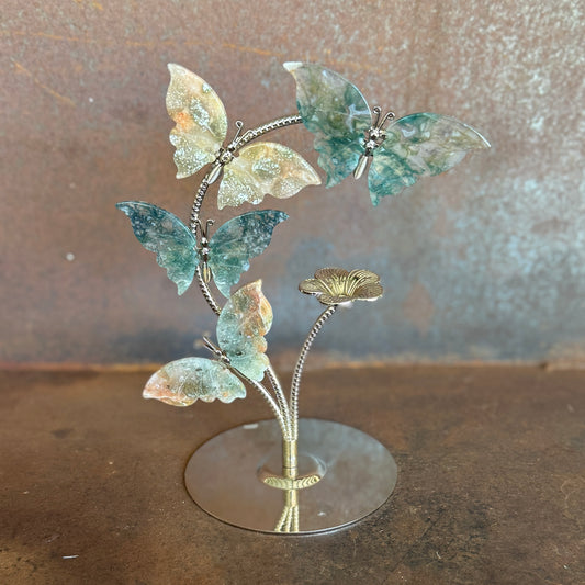 Moss Agate Butterfly Crystal Sculpture (Style A) – 19 cm Spiritual Healing Crystal Ornament for Growth, Balance & Harmony