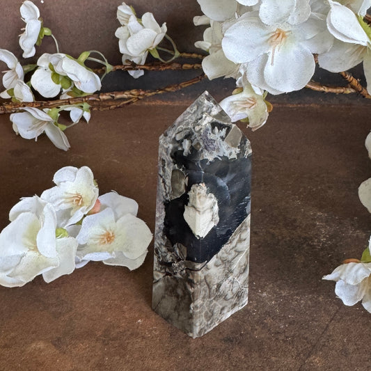 Volcanic Agate Four-Sided Crystal Tower – UV Reactive Healing Crystal