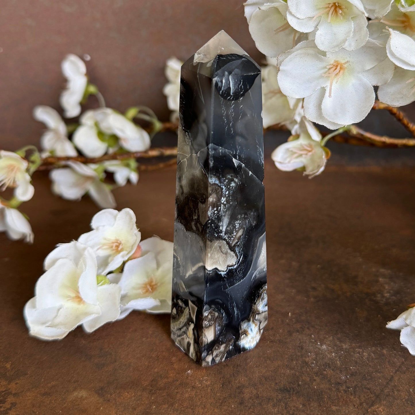 Volcanic Agate Four-Sided Crystal Tower – UV Reactive Healing Crystal