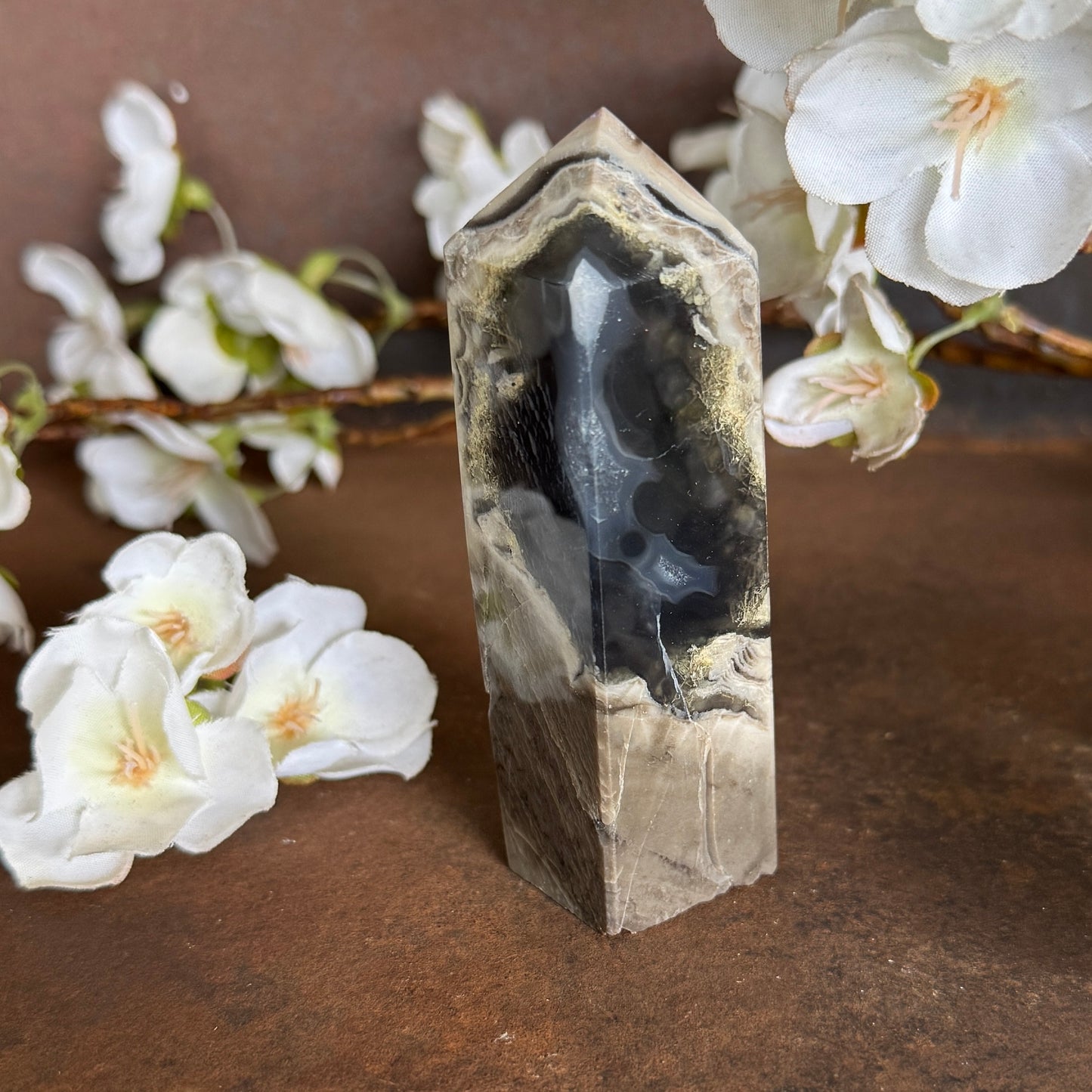 Volcanic Agate Four-Sided Crystal Tower – UV Reactive Healing Crystal