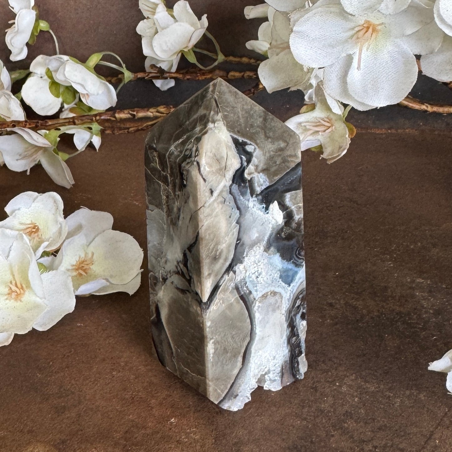Volcanic Agate Four-Sided Crystal Tower – UV Reactive Healing Crystal