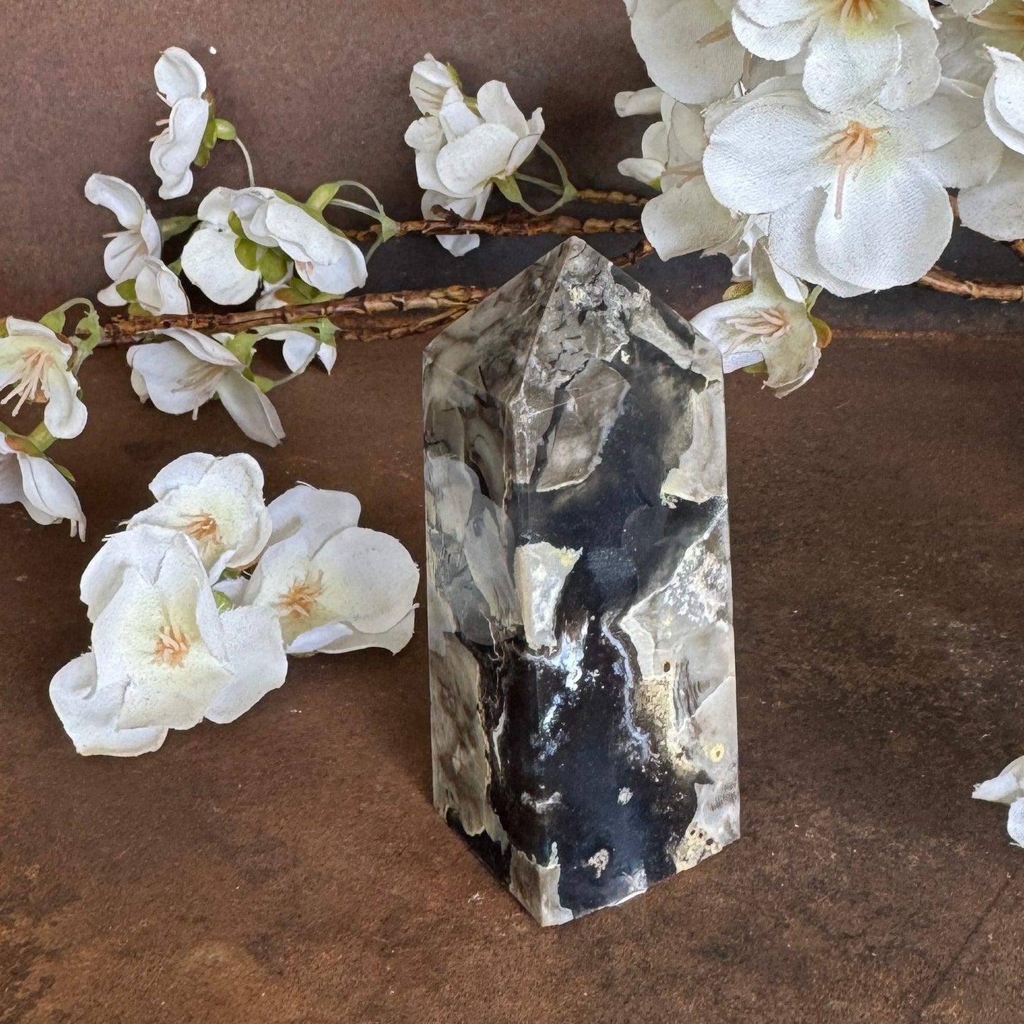 Volcanic Agate Four-Sided Crystal Tower – UV Reactive Healing Crystal
