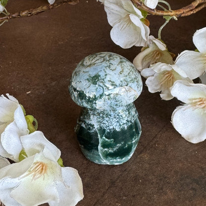 Moss Agate Crystal Mushroom – Growth, Grounding & Emotional Healing