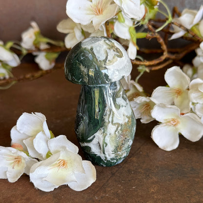 Moss Agate Crystal Mushroom – Growth, Grounding & Emotional Healing