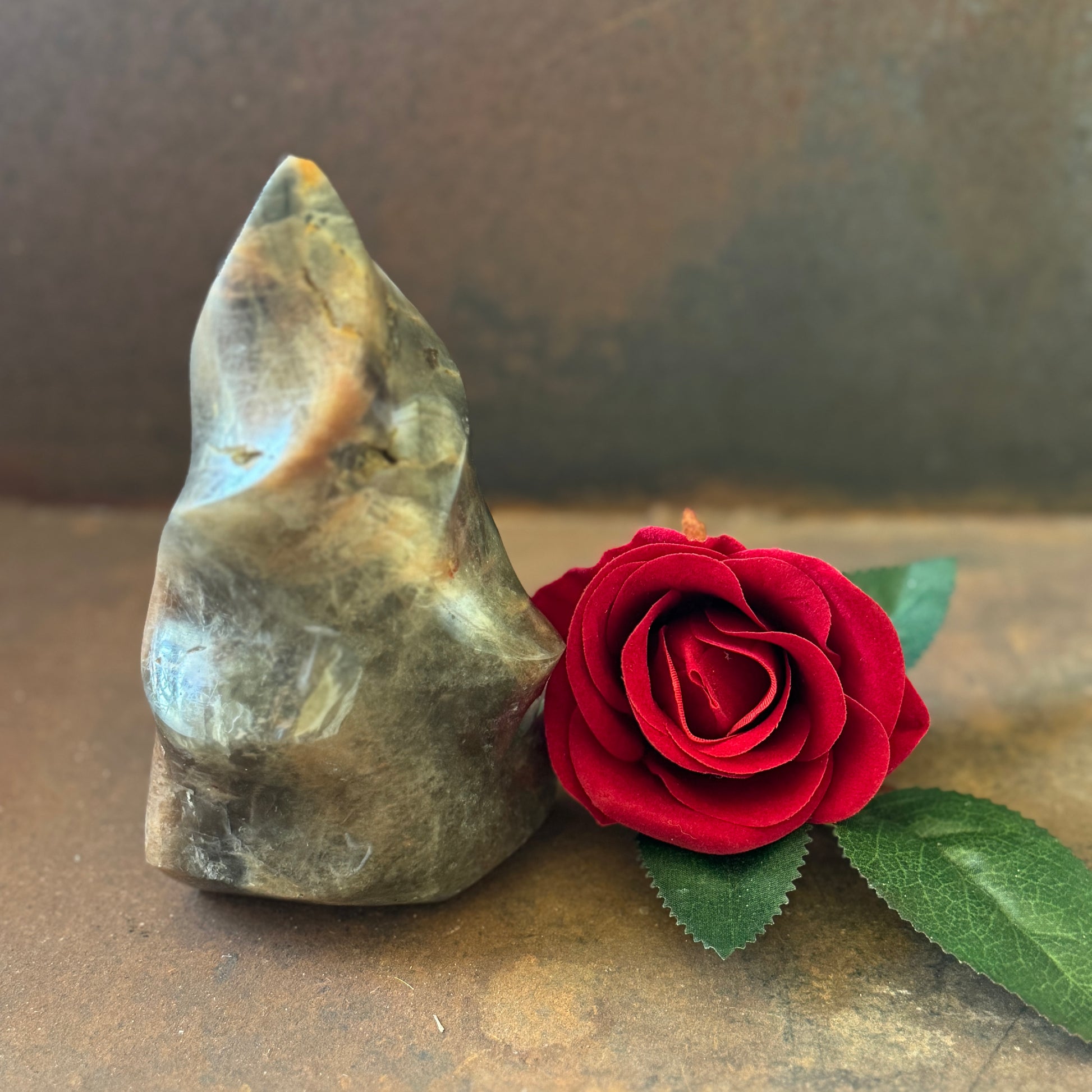 Black Moonstone Crystal Flame for emotional healing, intuition, spiritual protection, and transformation