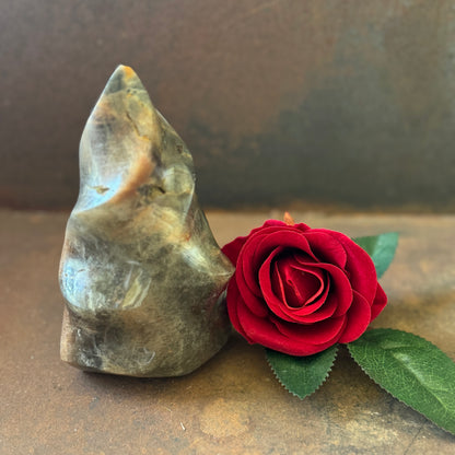 Black Moonstone Crystal Flame for emotional healing, intuition, spiritual protection, and transformation