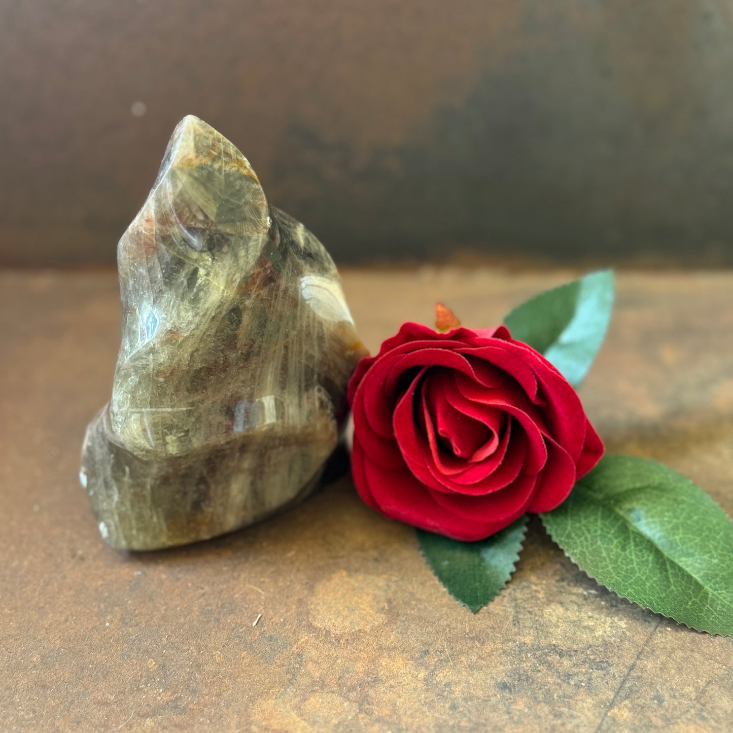 Black Moonstone Crystal Flame for emotional healing, intuition, spiritual protection, and transformation