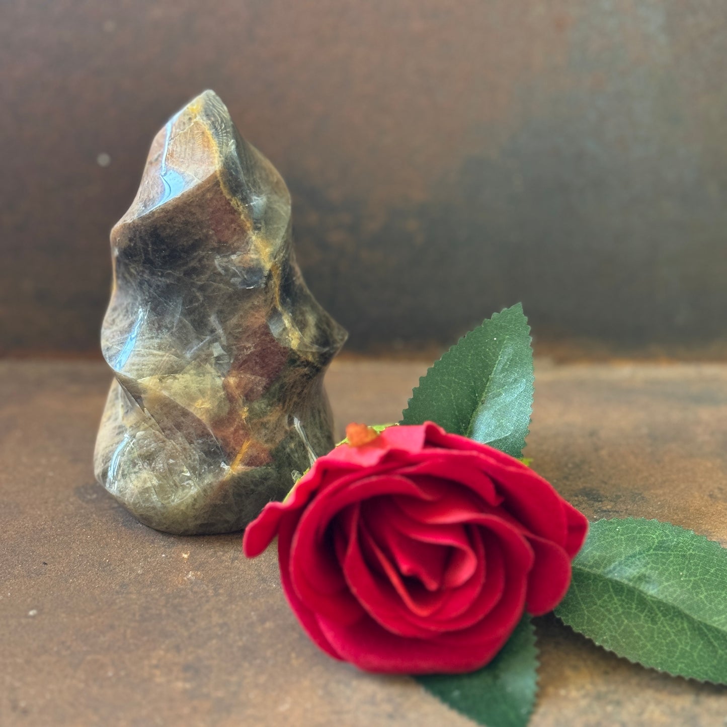 Black Moonstone Crystal Flame for emotional healing, intuition, spiritual protection, and transformation