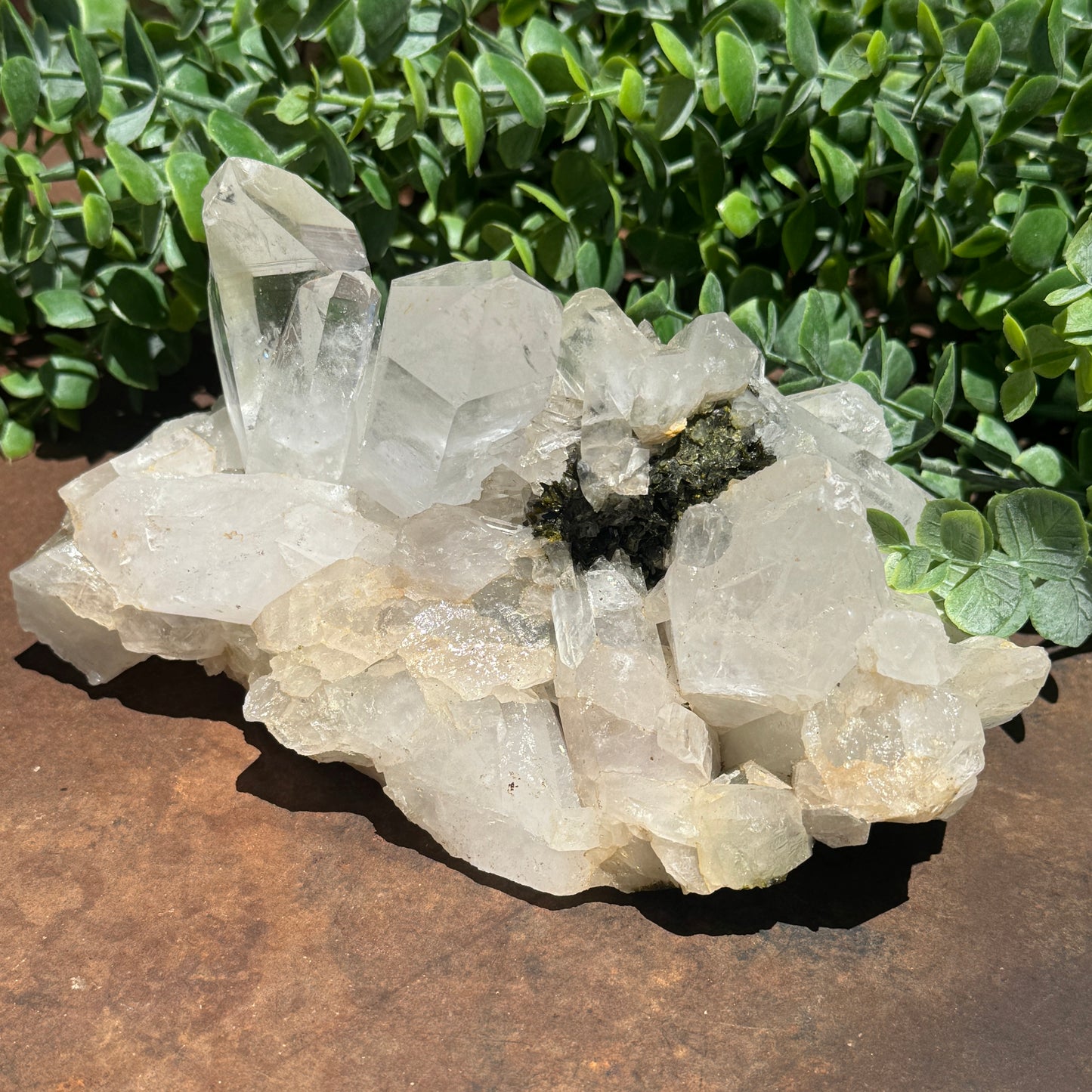 Epidote & Clear Quartz Specimen – Abundance, Manifestation & Spiritual Healing Decor