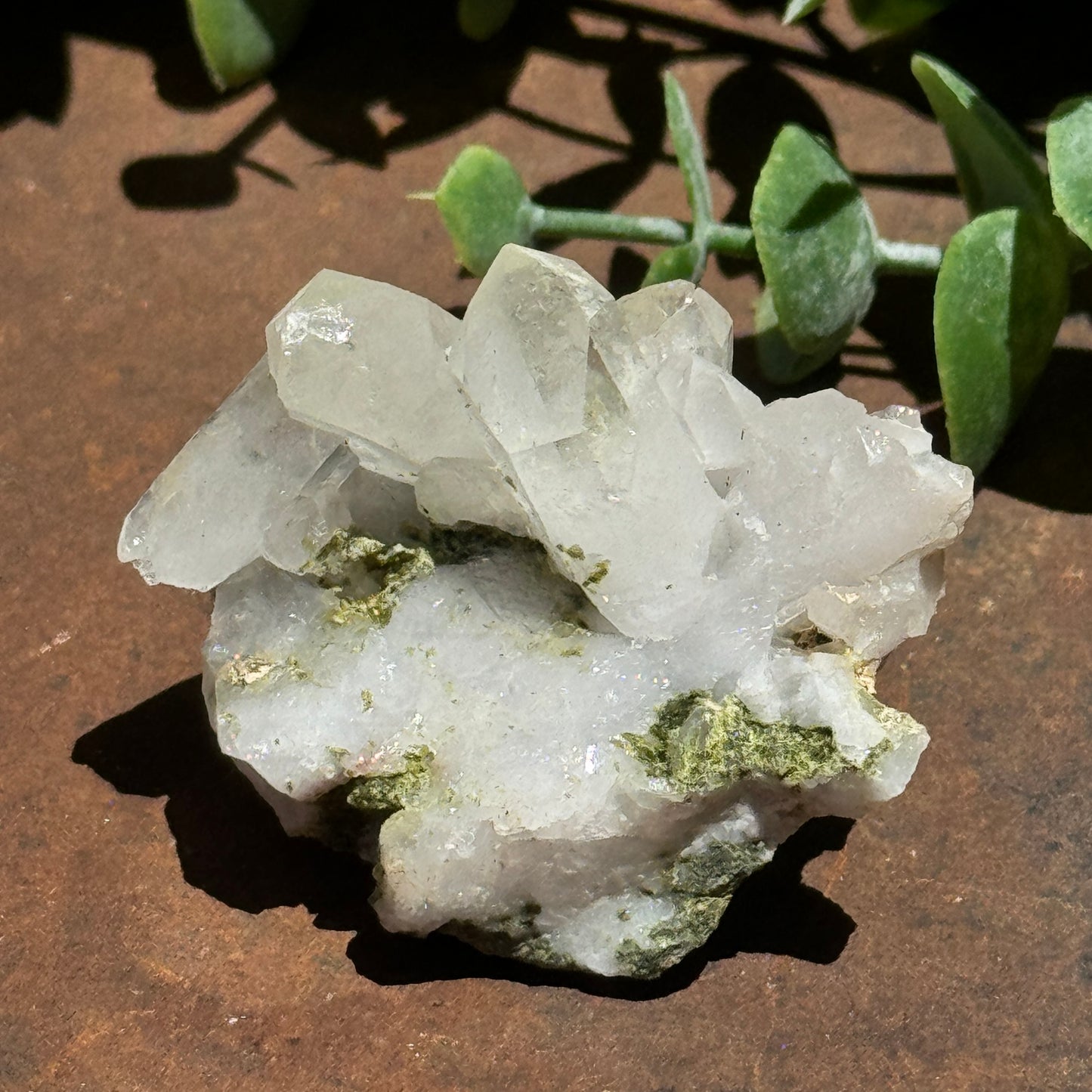 Epidote & Clear Quartz Specimen – Abundance, Manifestation & Spiritual Healing Decor