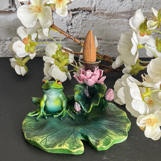 Lilly Pad Backflow Incense Burner with Frog – Lotus Flow for Calm & Spiritual Décor