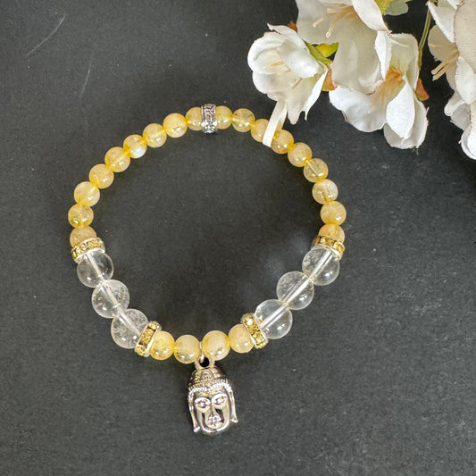 Citrine & Clear Quartz Bracelet with Buddha Charm – Abundance, Clarity & Powerful Spiritual Healing Energy