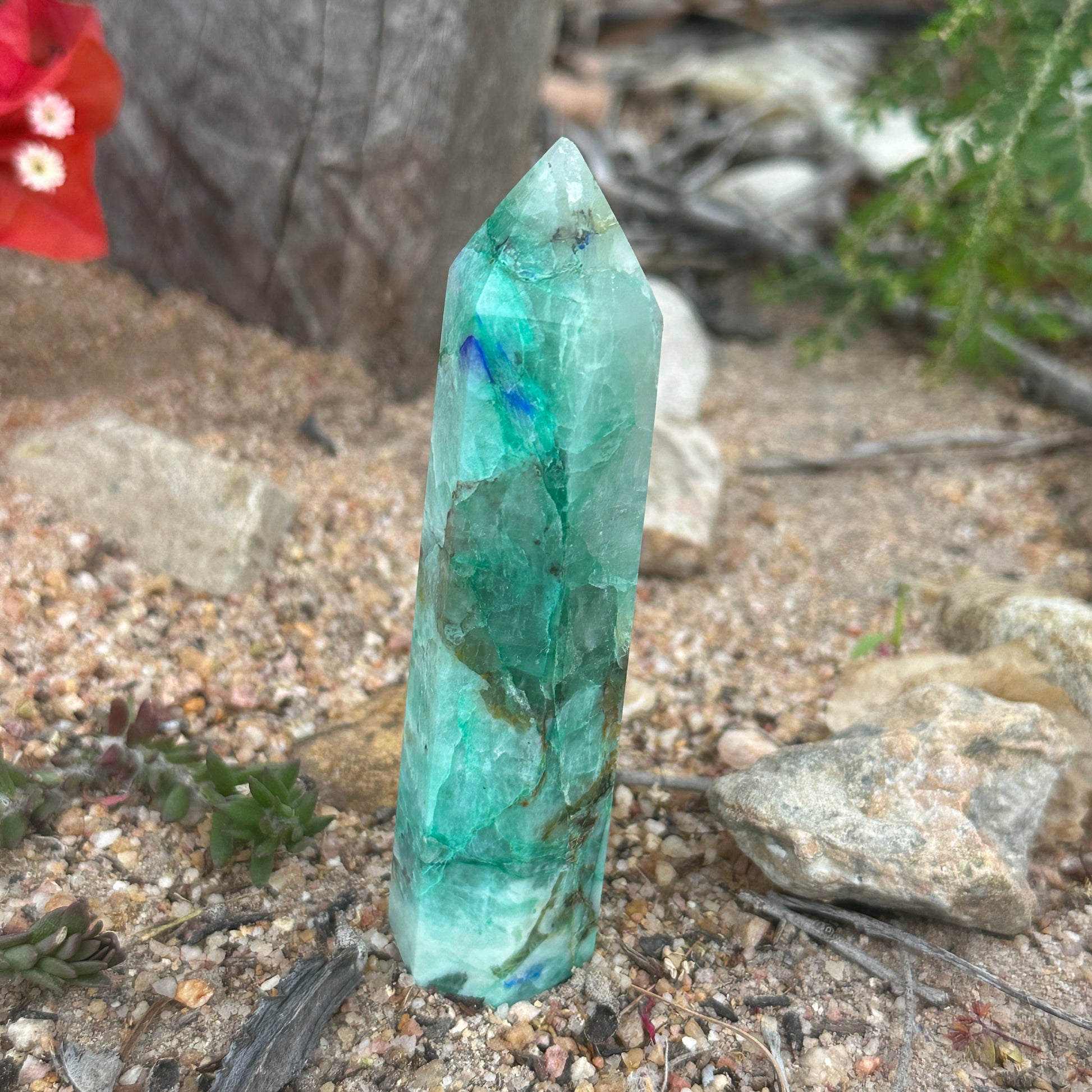 Phoenix Stone Crystal Tower Chrysocolla Malachite Turquoise spiritual healing protection renewal crystal tower