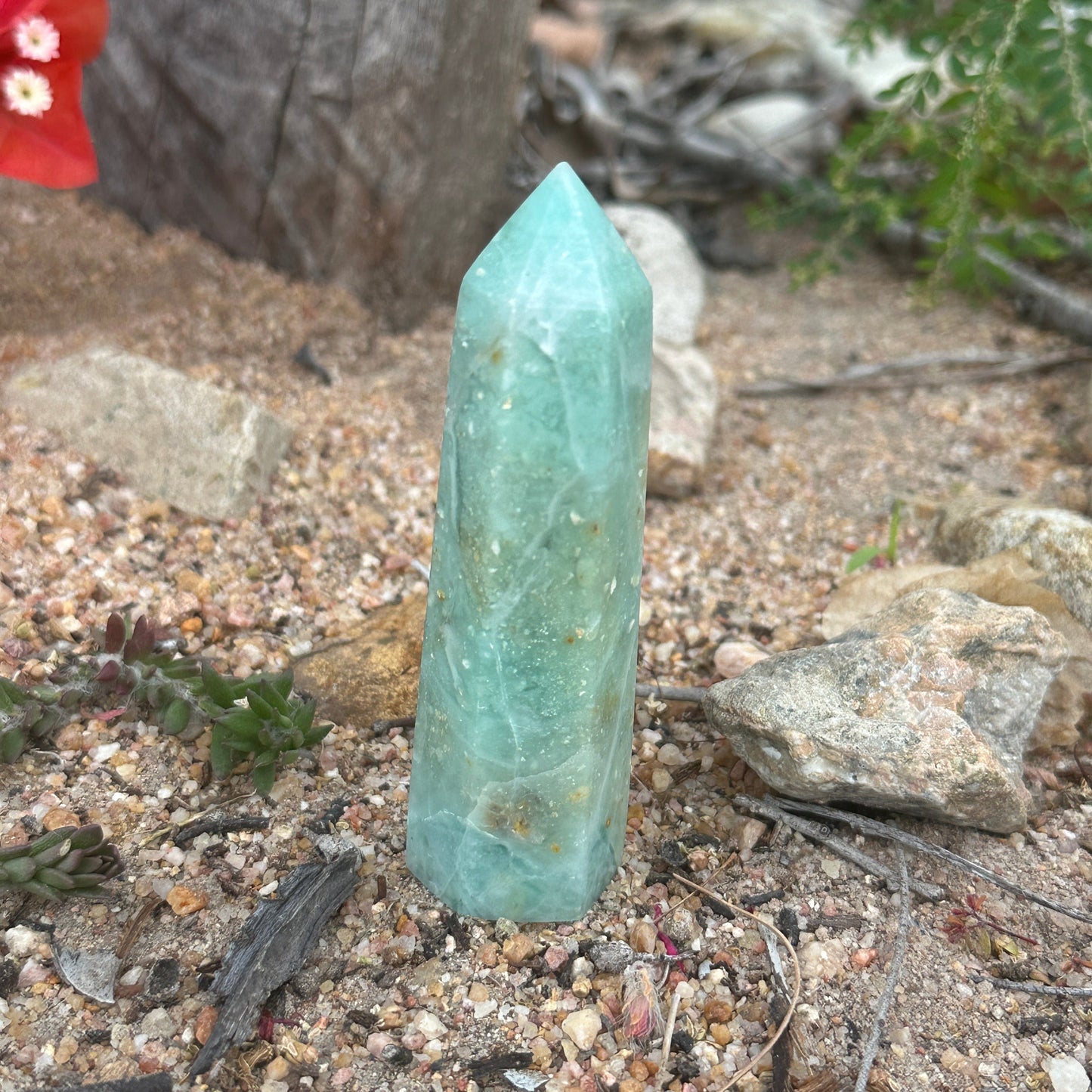 Phoenix Stone Crystal Tower Chrysocolla Malachite Turquoise spiritual healing protection renewal crystal tower