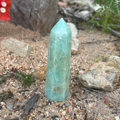 Phoenix Stone Crystal Tower Chrysocolla Malachite Turquoise spiritual healing protection renewal crystal tower