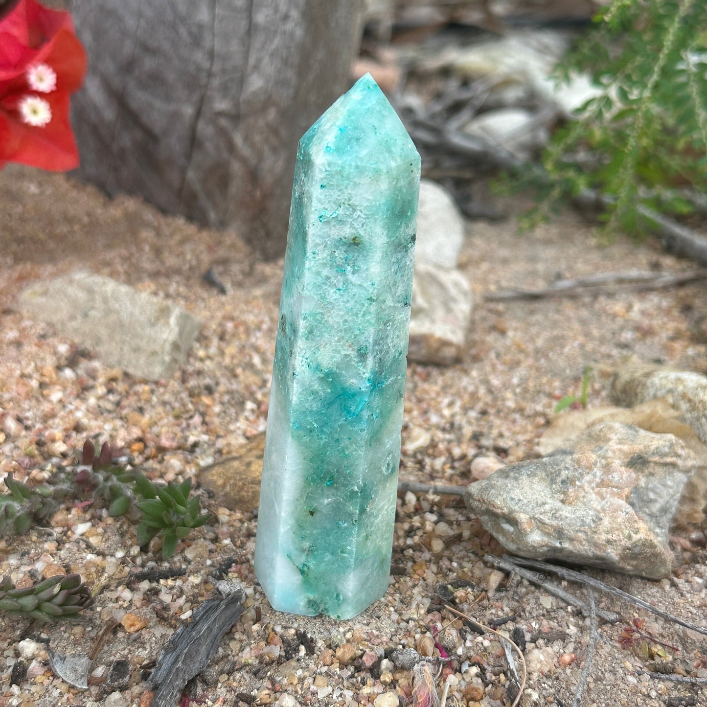 Phoenix Stone Crystal Tower Chrysocolla Malachite Turquoise spiritual healing protection renewal crystal tower