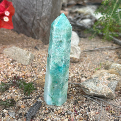 Phoenix Stone Crystal Tower Chrysocolla Malachite Turquoise spiritual healing protection renewal crystal tower
